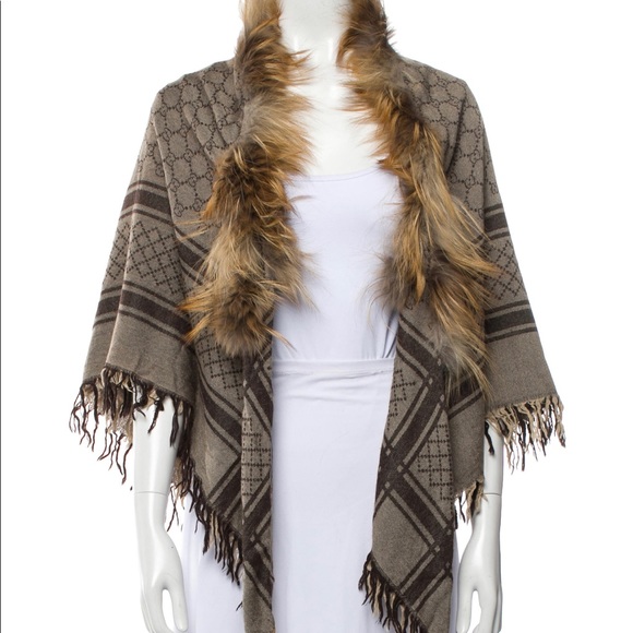 Gucci Accessories - Gucci Monogram and Fur scarf wrap